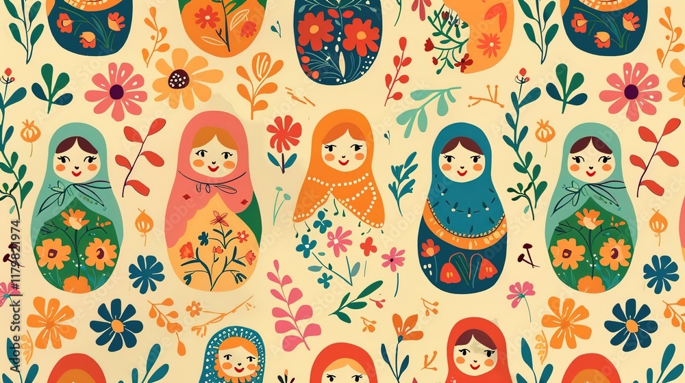 Wall mural Russian matryoshka pattern wallpaper