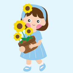 Cute Girl with Sunflower