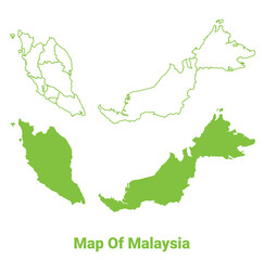 Green Malaysia map outline and flat vector illustration