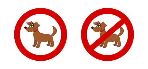 A brown dog in a red warning and prohibition sign - vector