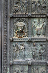 Metal Doors of Bremen Cathedral. Ancient Medieval St.Petri-Dom, Germany.
