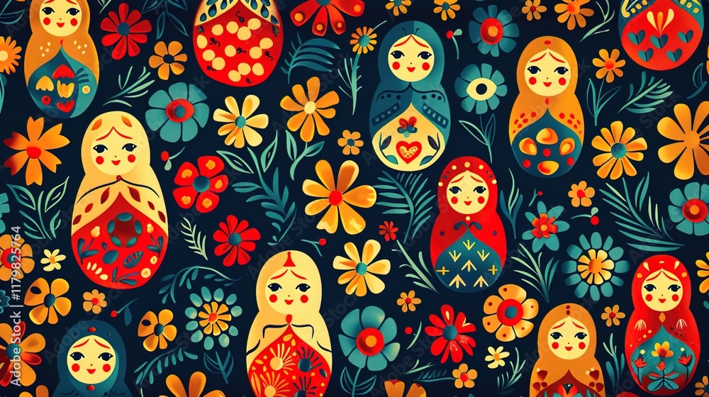 Wall mural Russian matryoshka pattern wallpaper