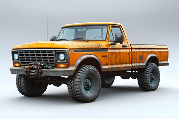 Pixel Art: A Vintage Orange Pickup Truck, Covered in Mud, Stands Ready for Off-Road Adventure