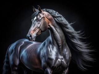 Majestic Black Stallion: Elegant Horse Portrait Photography