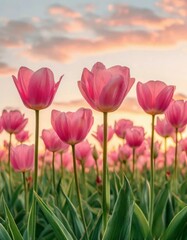 Obraz premium tulips , set against a fiery orange background
