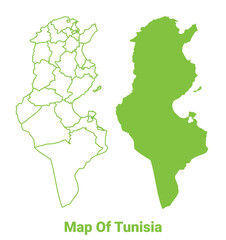 Green Tunisia map outline and flat vector illustration