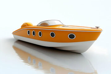 Sleek Orange Speedboat on Calm Water: A 3D Rendering of a Luxury Motorboat