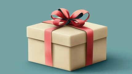 Obraz premium Elegant Cream Gift Box with Red Ribbon Bow Present Packaging Design