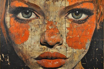 Close-Up Art Representation of Woman's Face with Abstract Elements