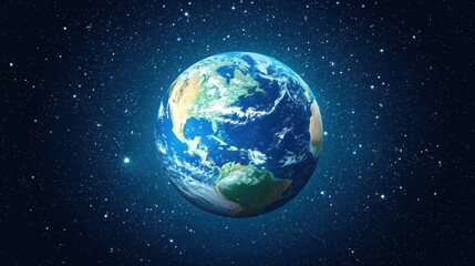 Obraz premium Beautiful View of Earth in Space Surrounded by Stars with Vibrant Oceans and Lush Green Continents on a Dark Cosmic Background