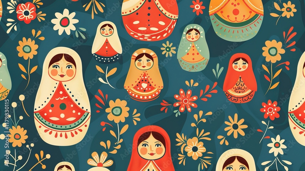 Wall mural Russian matryoshka pattern wallpaper