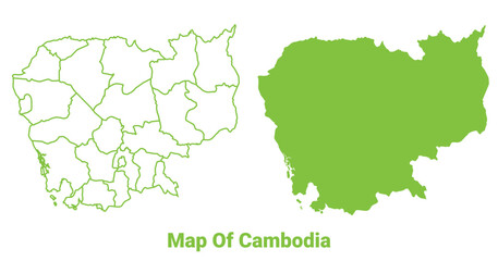 Fototapeta premium Green Cambodia map outline and flat vector illustration
