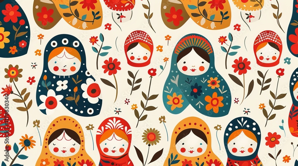 Wall mural Russian matryoshka pattern wallpaper