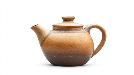 Rustic Ceramic Teapot on White Background