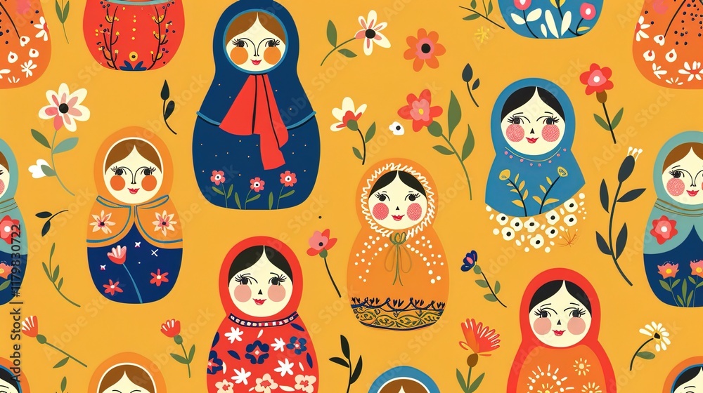 Wall mural Russian matryoshka pattern wallpaper