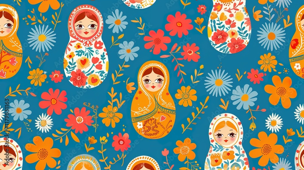 Wall mural Russian matryoshka pattern wallpaper