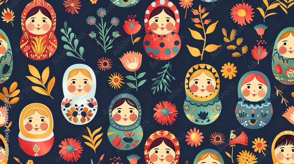 Wall mural Russian matryoshka pattern wallpaper