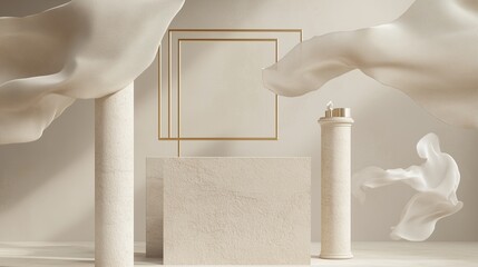  3d scene for advertising product mockups, modern pedestal display for cosmetic product showcase, 
