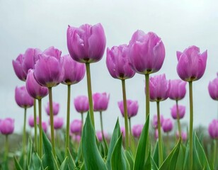 Fototapeta premium A group of tulips on the background of the rising sun.