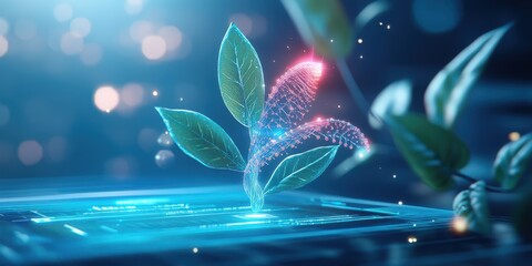 Futuristic Plant Growth Digital Nature Tech Botany AI Agriculture Smart Farming Innovative