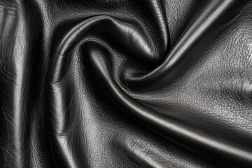 Obraz premium Smooth and Glossy Black Leather Texture with Intricate Wrinkles and Fold Patterns, Ideal for Fashion, Upholstery, and Design Projects