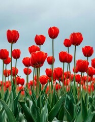 Fototapeta premium tulips on a warm abstract blue background