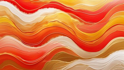 Vibrant, gradient-like abstract background that transitions from bright fire engine red to orange, coral, yellow, gold, beige, and finally white, with a mesmerizing ombre effect.