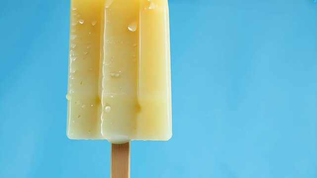vanilla popsicle slowly melts bright blue surface captured time lapse footage highlights satisfying textures frozen treats