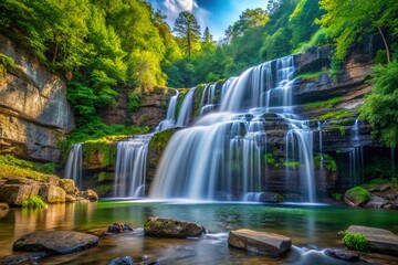 Obraz premium Majestic Falls Creek Falls, Tennessee: Cascading Water and Lush Forest Landscape