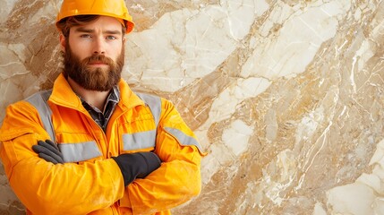 Obraz premium A man in a yellow jacket and safety helmet