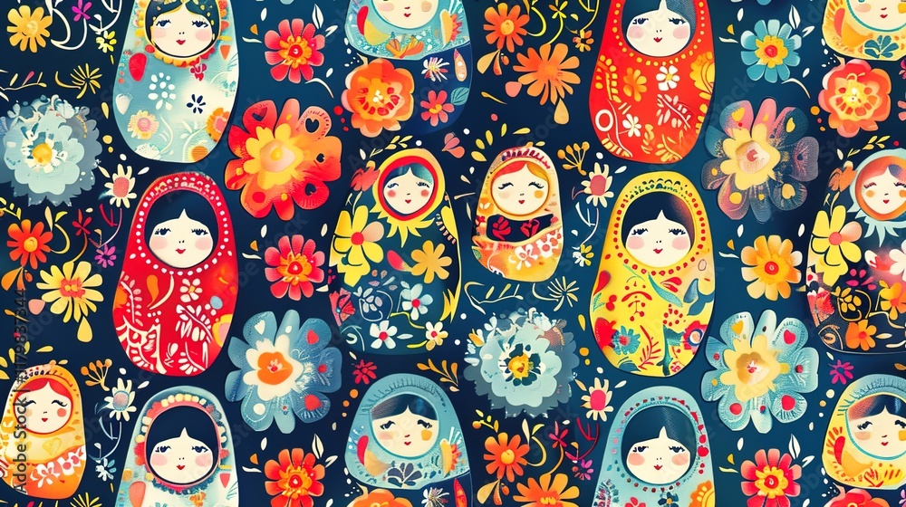 Wall mural russian matryoshka pattern seamless wallpaper