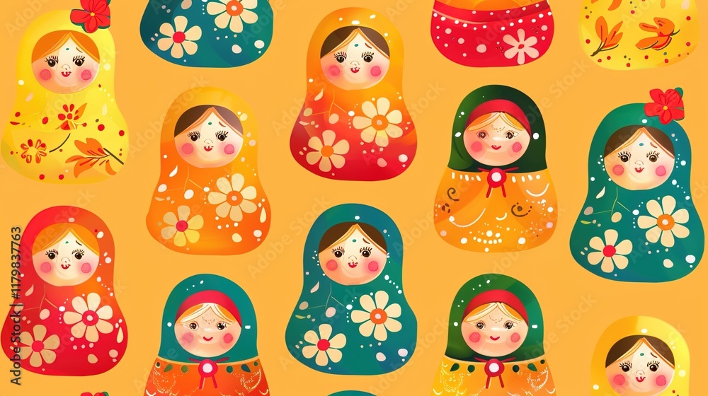 Wall mural russian matryoshka pattern seamless wallpaper