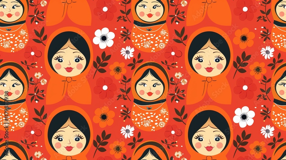 Wall mural russian matryoshka pattern seamless wallpaper