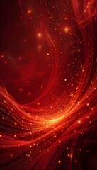 Elegant Red Sparkling Background with Glowing Stars and Wave-Like Light Effects - Festive and Vibrant