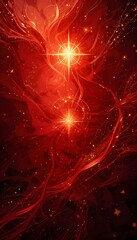Elegant Red Sparkling Background with Glowing Stars and Wave-Like Light Effects - Festive and Vibrant
