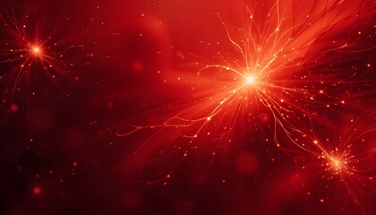 Naklejka premium Elegant Red Sparkling Background with Glowing Stars and Wave-Like Light Effects - Festive and Vibrant