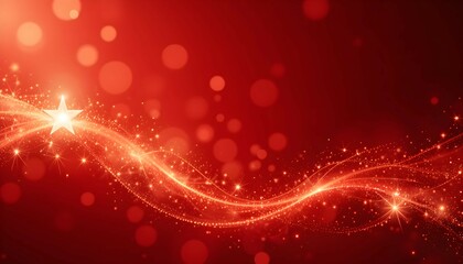 Elegant Red Sparkling Background with Glowing Stars and Wave-Like Light Effects - Festive and Vibrant