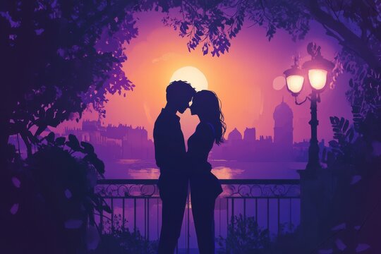 Romantic Couple in Love During the Evening Sun - Lofi Animation Style: A scene of a couple in love, enjoying the warmth of the evening sun in a soft lofi animation style.
