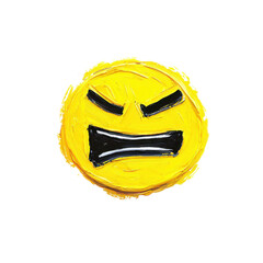 Angry face emoji in oil brush detail, pastel colors, cartoon style  with clipping path