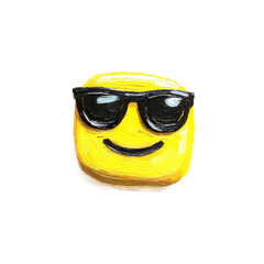 Cool emoji face with sunglasses in oil brush detail, pastel colors, and cartoon style. Perfect for fun designs  with clipping path