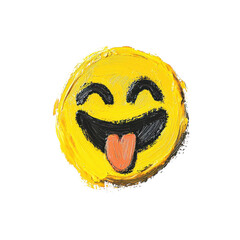 Happy emoji face with tongue out, oil brush detail in pastel colors, cartoon style  with clipping path