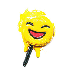 Happy emoji lollipop in bright yellow oil brush detail, cartoon style  with clipping path