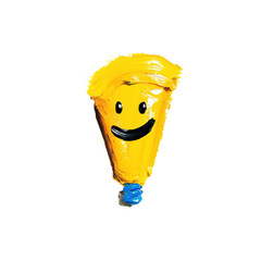 Happy yellow paint tube with smiling face, cartoon style, isolated on white  with clipping path