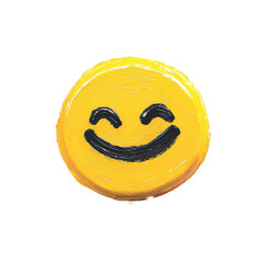 Smiling face emoji with halo in oil brush detail, pastel colors, cartoon style  with clipping path
