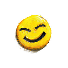 Happy emoji with smiling expression, oil brush detail, and pastel colors  with clipping path