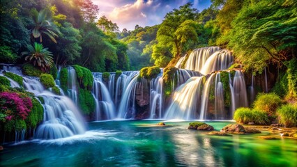 Majestic Hanawi Falls Portrait: Stunning Waterfall Landscape Photography