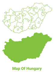 Green Hungary map outline and flat vector illustration