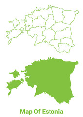 Obraz premium Green Estonia map outline and flat vector illustration