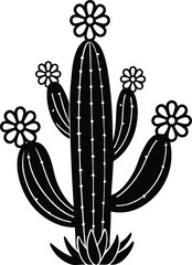 Cactus with blooming flowers in the desert silhouette illustration