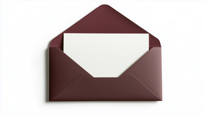 Elegant burgundy envelope with blank card ready for invitation or personal message on clean background. Generative AI